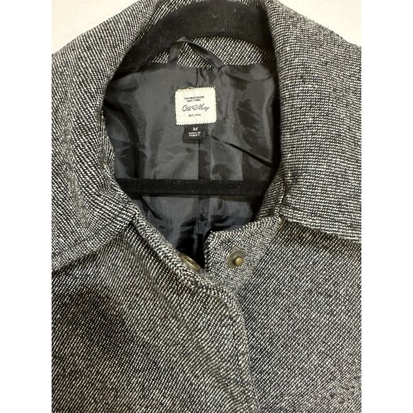 Old Navy Women's Midi Black Marled Wool Blend Trench Coat Size M Belted Lined - Picture 2 of 5